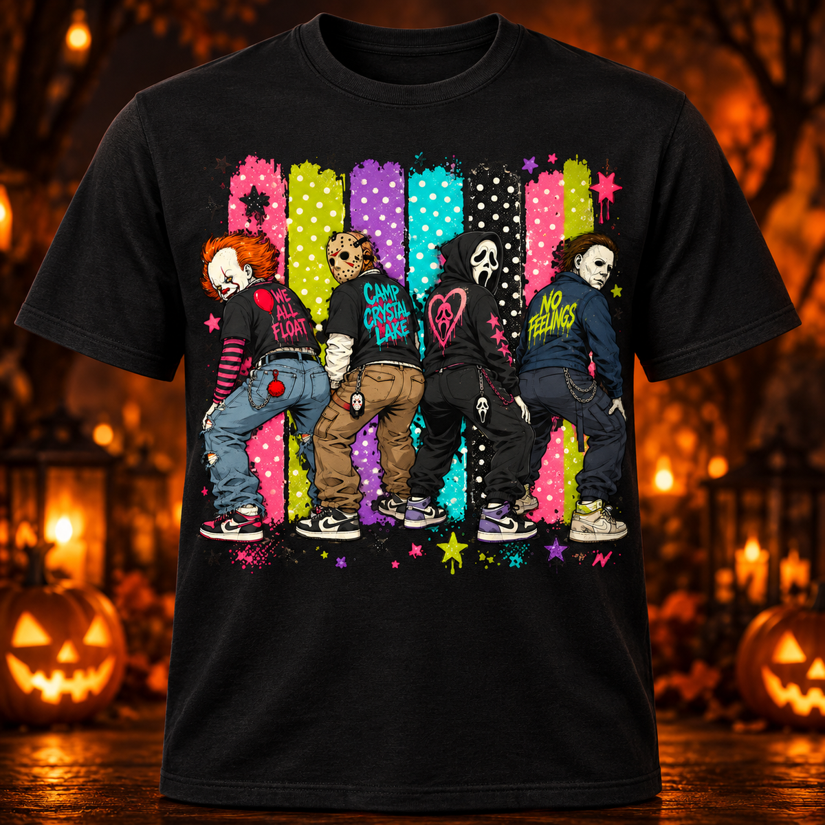 Neon Horror Icons Group Shirt black adult shirt mockup