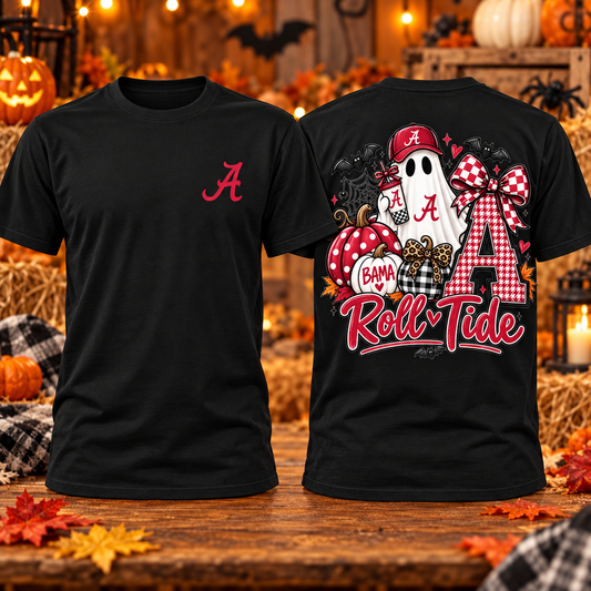 Alabama Roll Tide Halloween Adult Shirt front and back mockup