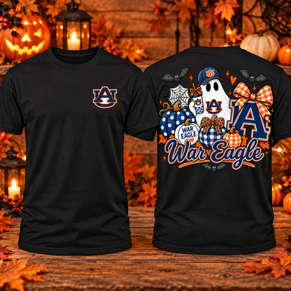 Auburn War Eagle Halloween Adult Shirt front and back mockup