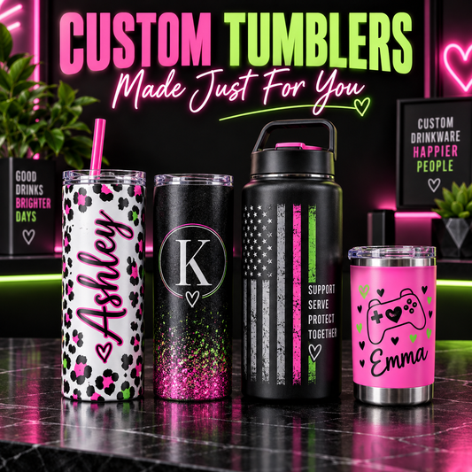 Custom tumblers and personalized drinkware by Dispatching Mama Customs