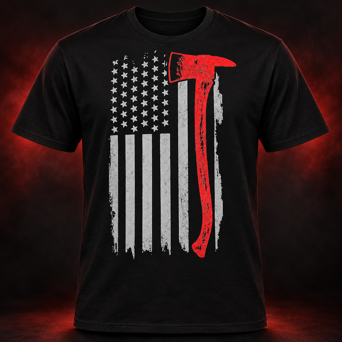 Thin Red Line Fire Axe Flag Shirt black adult shirt mockup