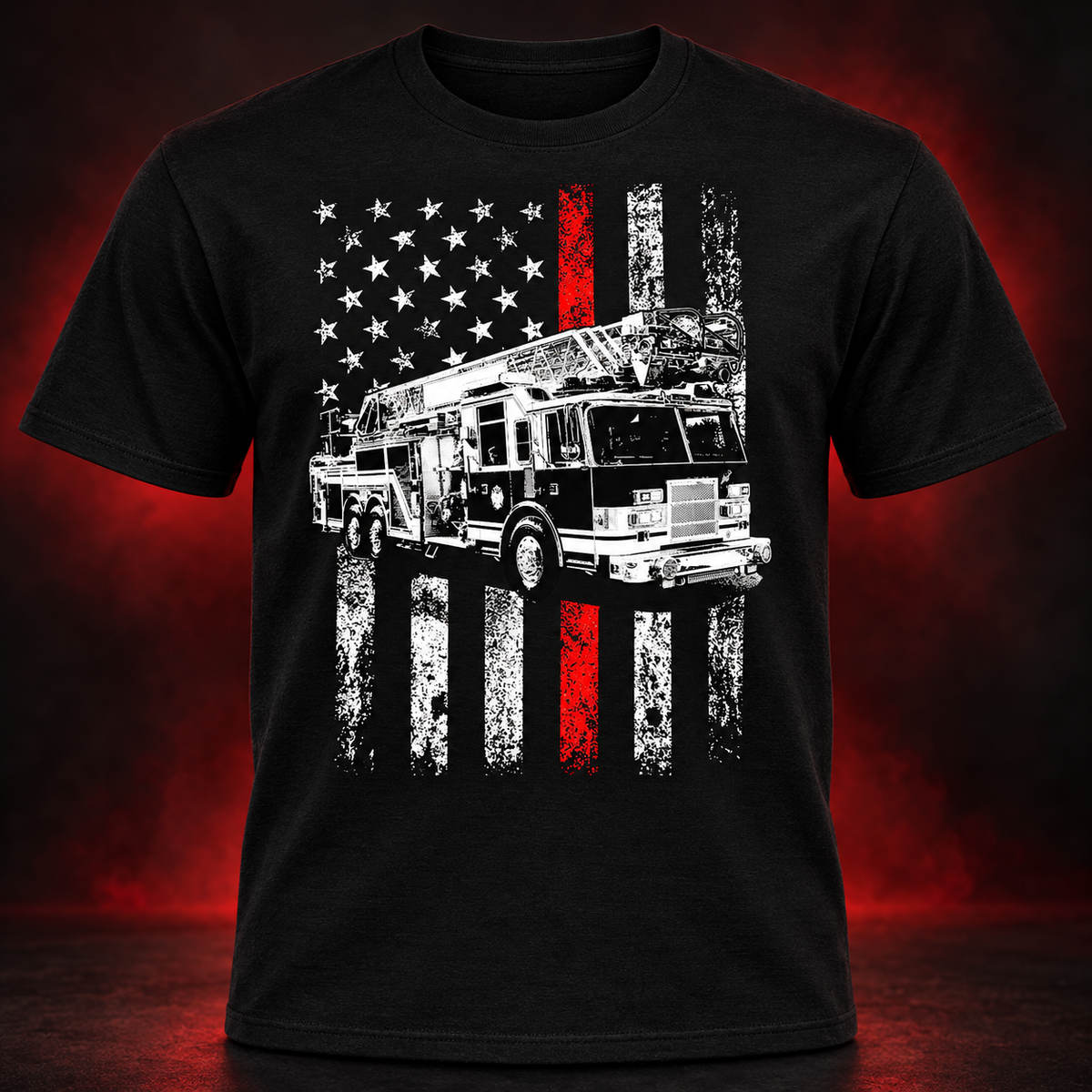 Thin Red Line Ladder Truck Flag Shirt black adult shirt mockup
