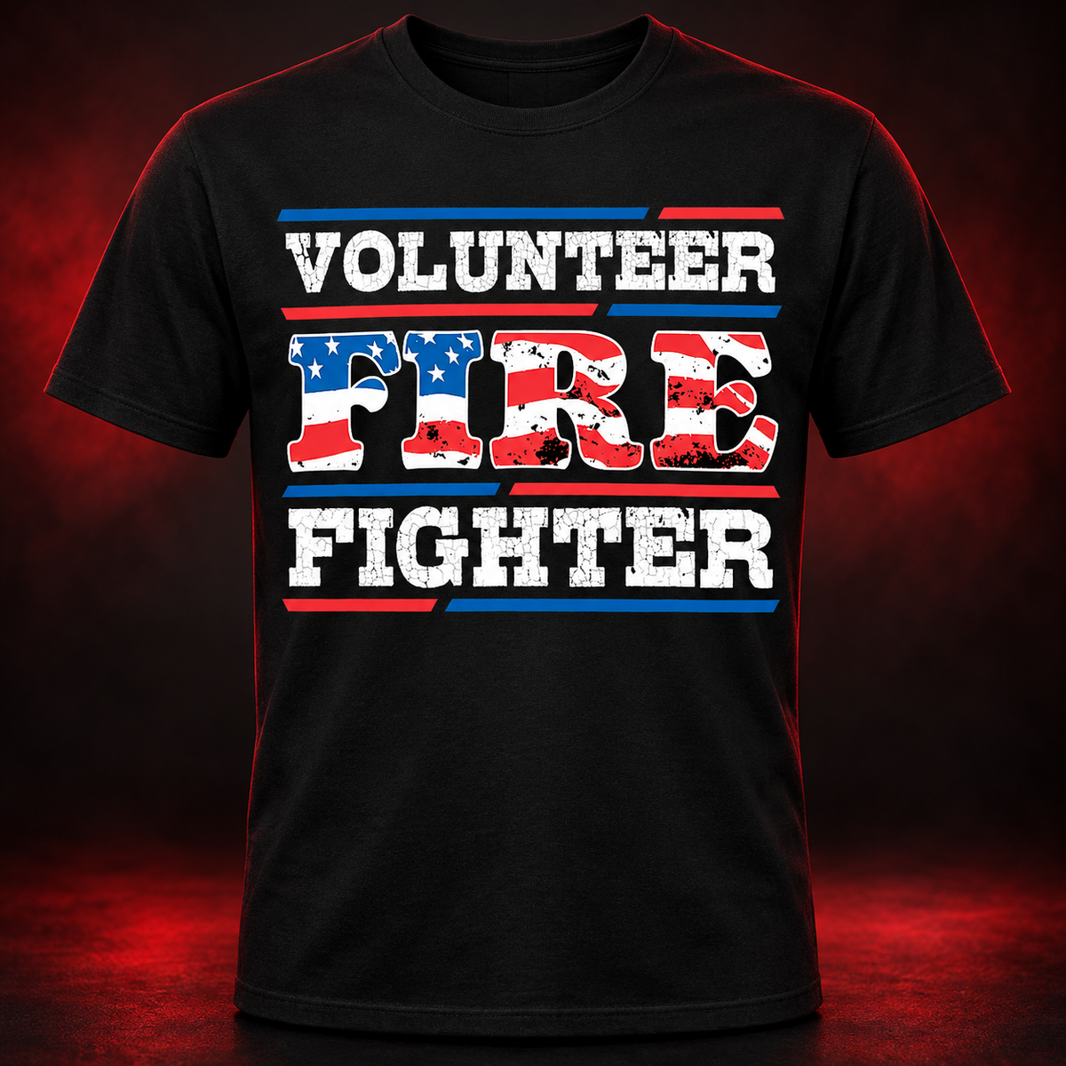 Volunteer Firefighter American Flag Shirt black adult shirt mockup