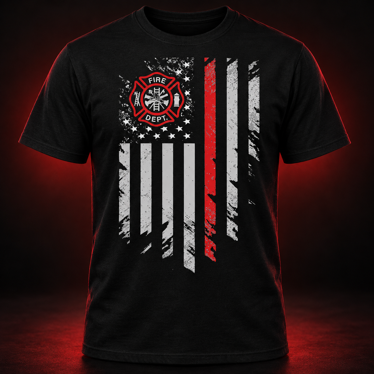 Fire Department Thin Red Line Flag Shirt black adult shirt mockup