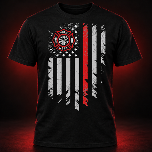 Fire Department Thin Red Line Flag Shirt black adult shirt mockup