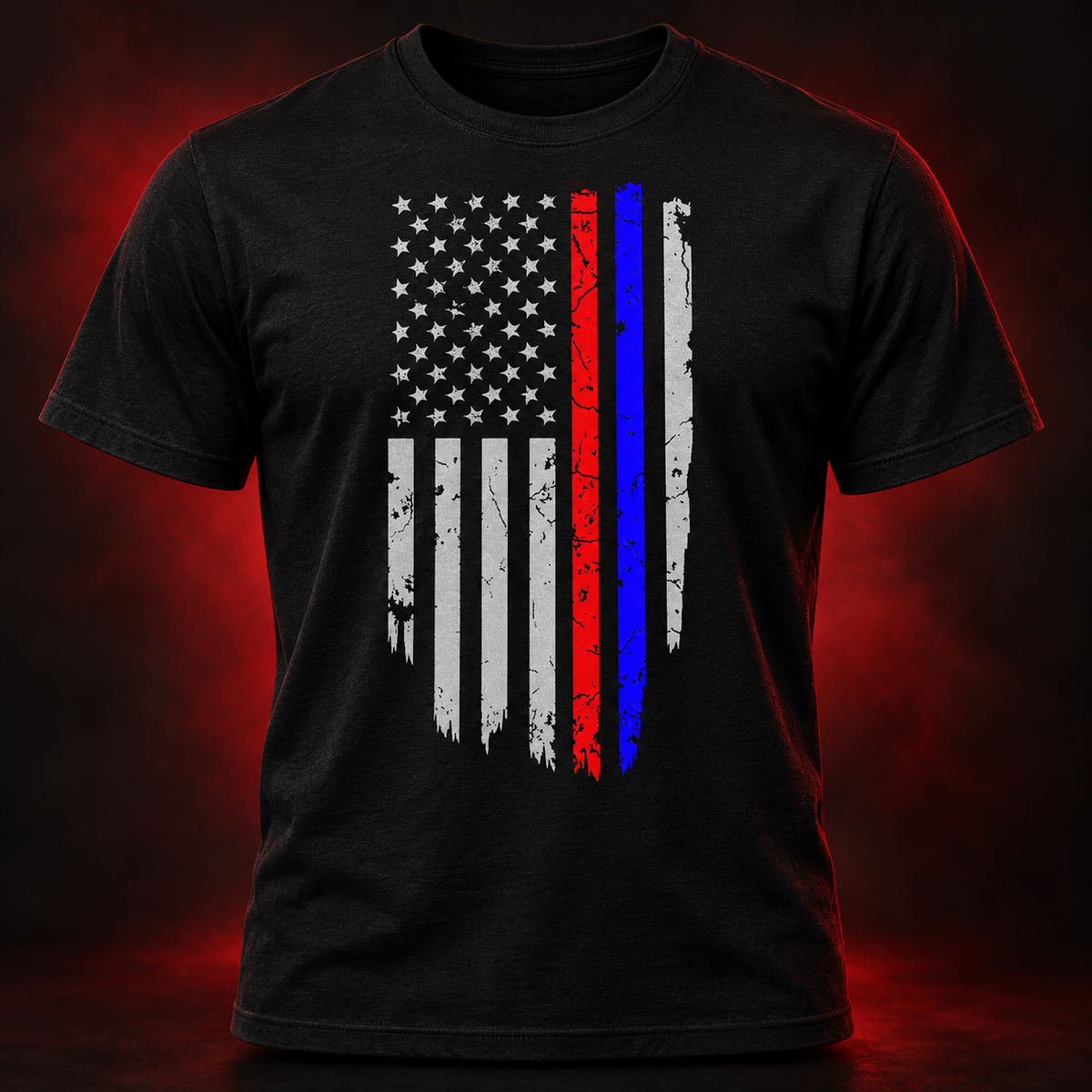 Thin Red & Blue Line Flag Shirt black adult shirt mockup