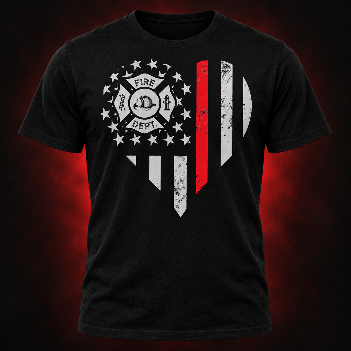 Firefighter Love Heart Flag Shirt black adult shirt mockup