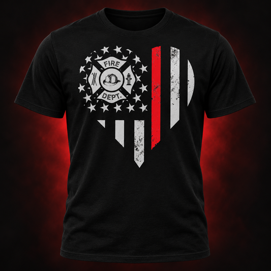 Firefighter Love Heart Flag Shirt black adult shirt mockup