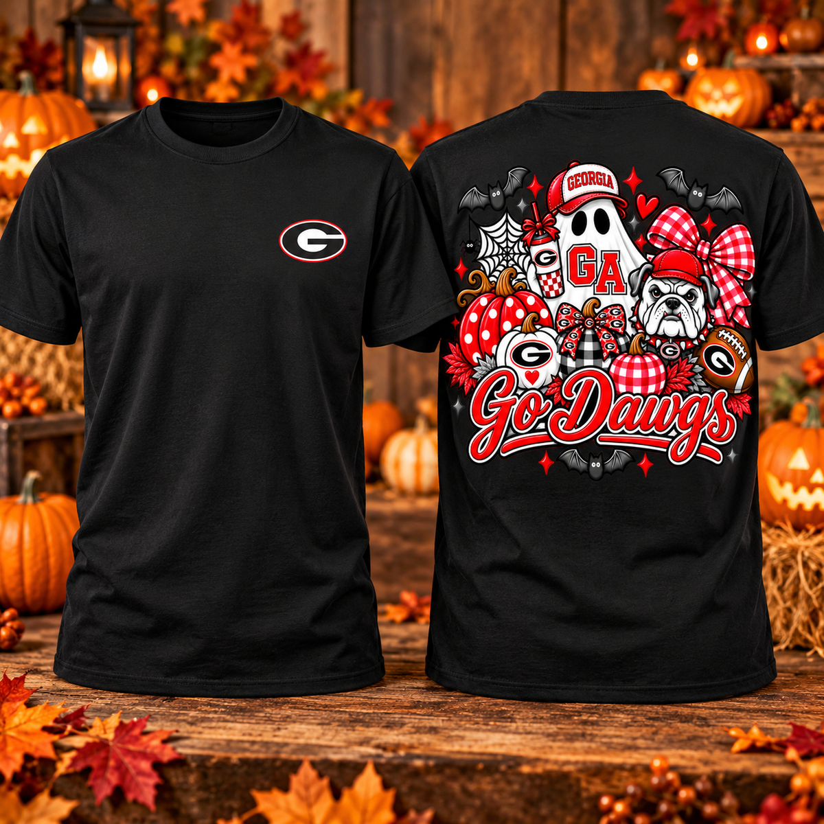 Georgia Go Dawgs Halloween Adult Shirt front and back mockup