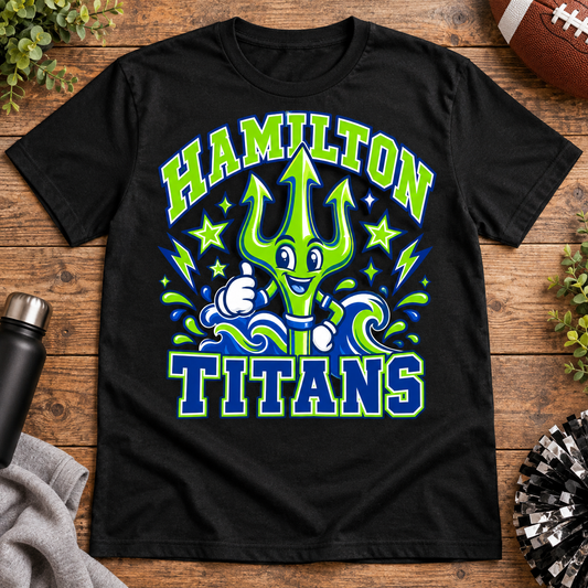 Hamilton Titans trident mascot black shirt