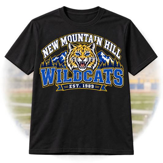 Mountain Hill Wildcats Spirit Adult Shirt on black shirt