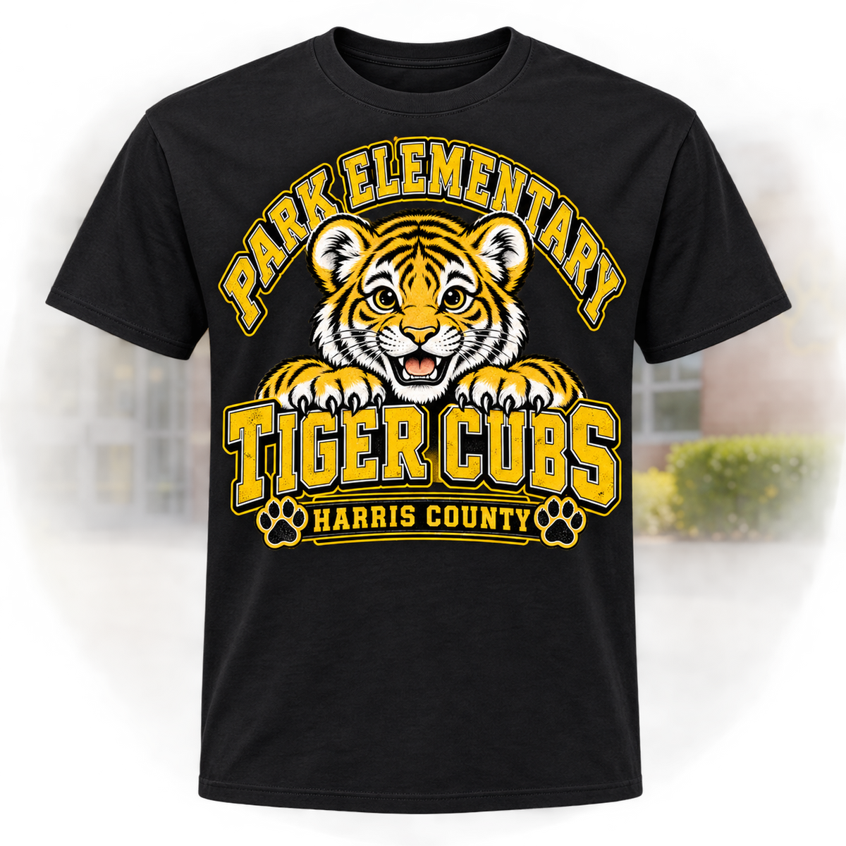 Park Elementary Tiger Cubs Adult Shirt on black shirt