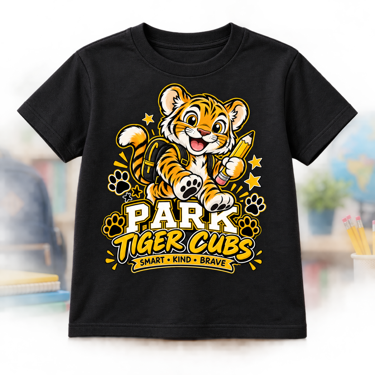 Park Tiger Cubs Smart Kind Brave Youth Shirt on black shirt