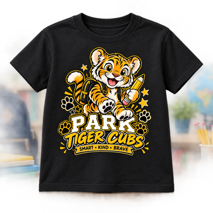 Park Tiger Cubs Smart Kind Brave Youth Shirt on black shirt