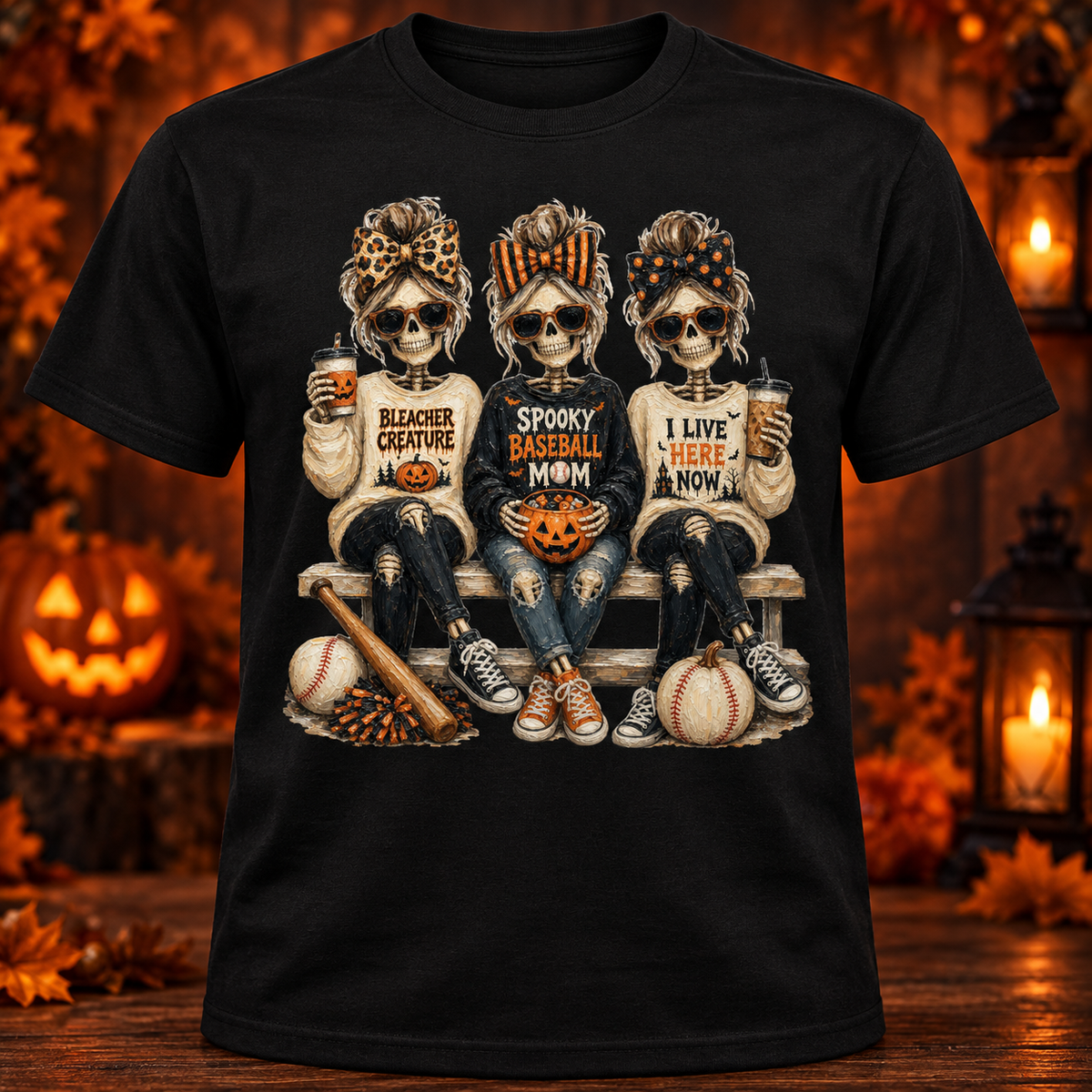 Spooky Baseball Mom Skeletons Shirt black adult shirt mockup