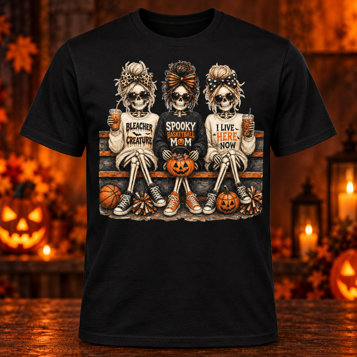 Spooky Basketball Mom Skeletons Shirt black adult shirt mockup