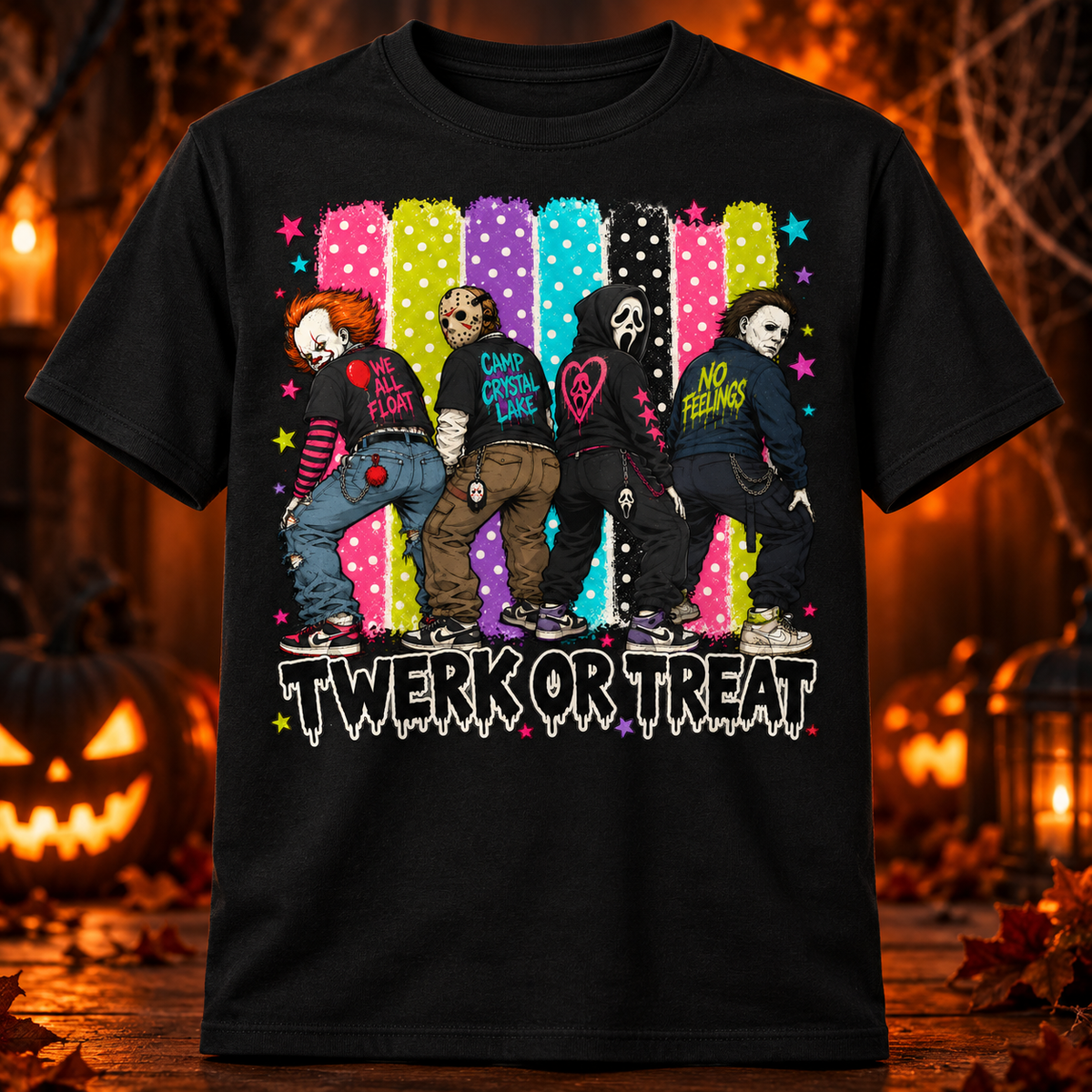 Twerk or Treat Horror Icons Shirt black adult shirt mockup