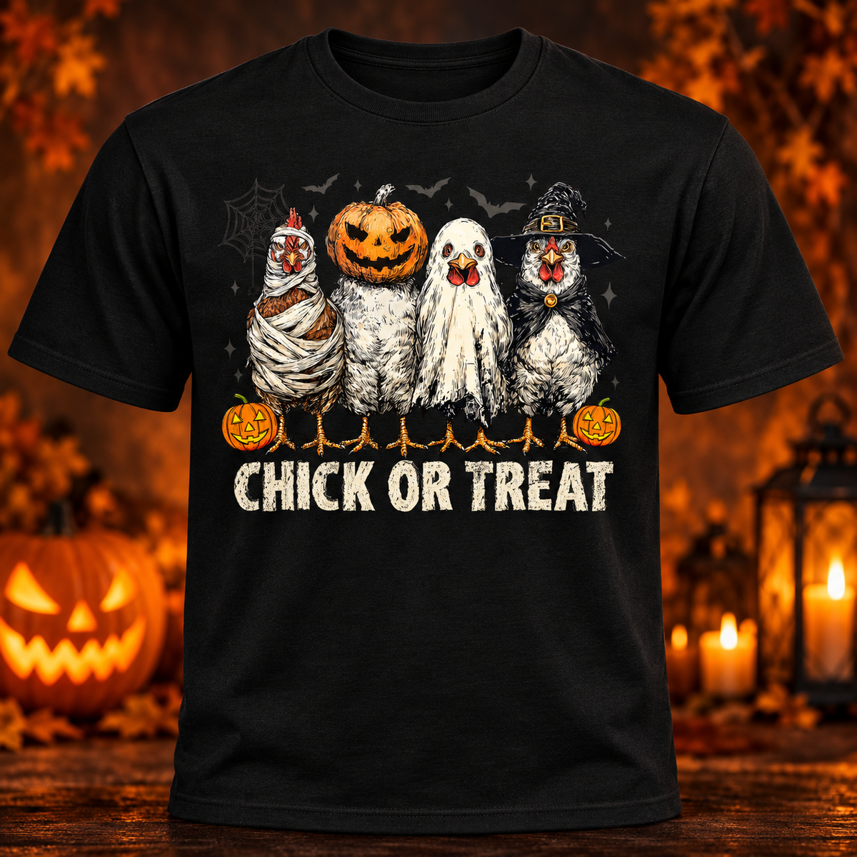 Chick or Treat Halloween Chickens Shirt black adult shirt mockup
