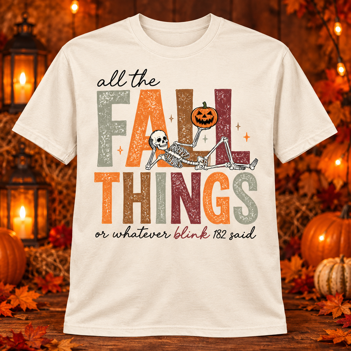 All the Fall Things Skeleton Shirt cream adult shirt mockup