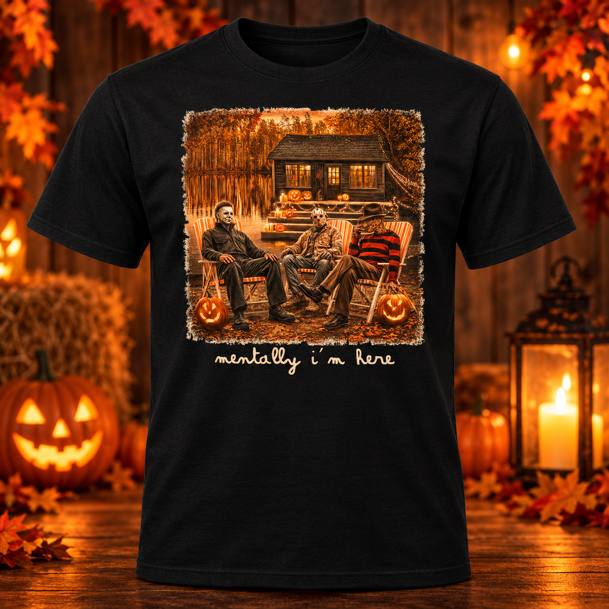 Mentally I'm Here Horror Lake Shirt black adult shirt mockup