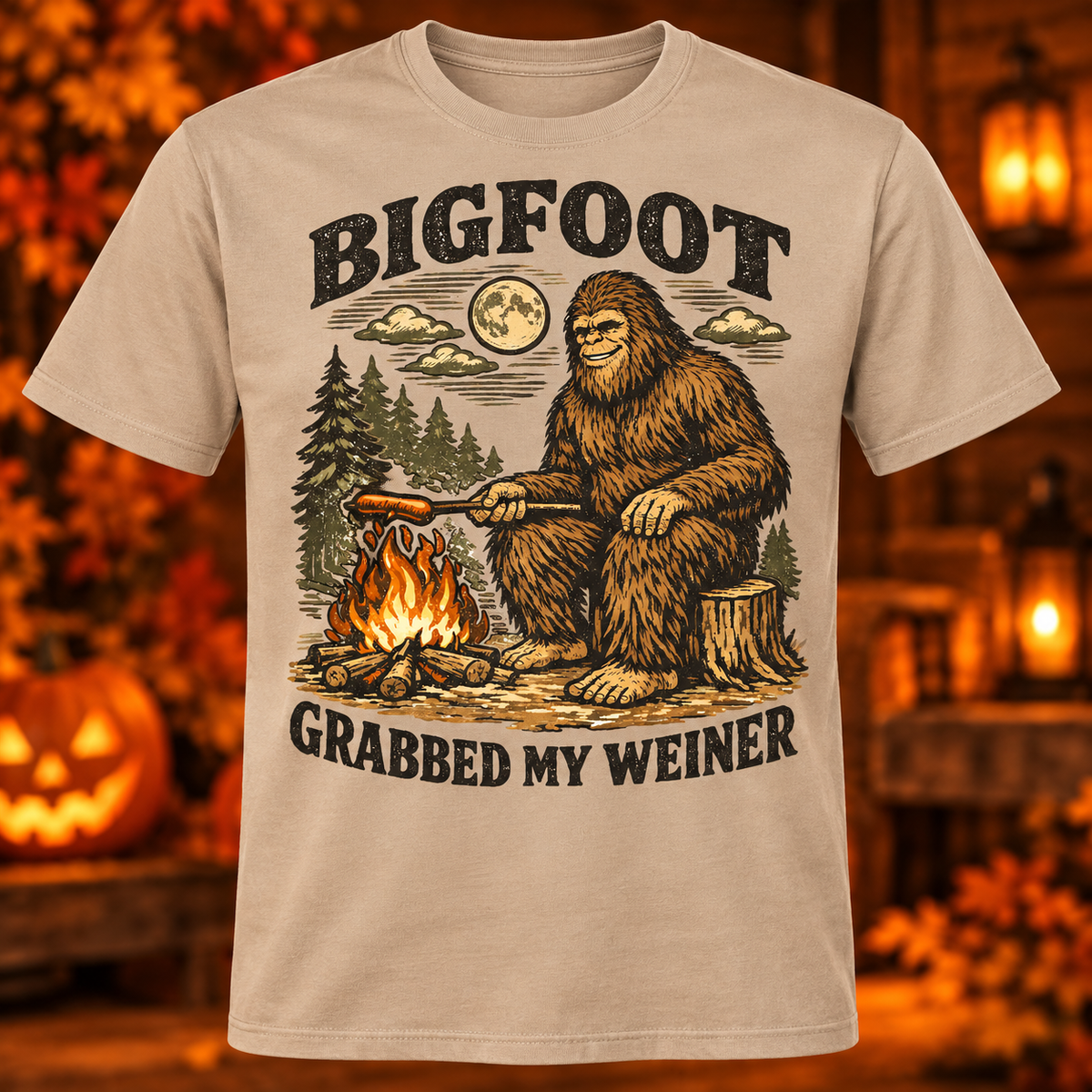 Bigfoot Grabbed My Weiner Shirt sand adult shirt mockup