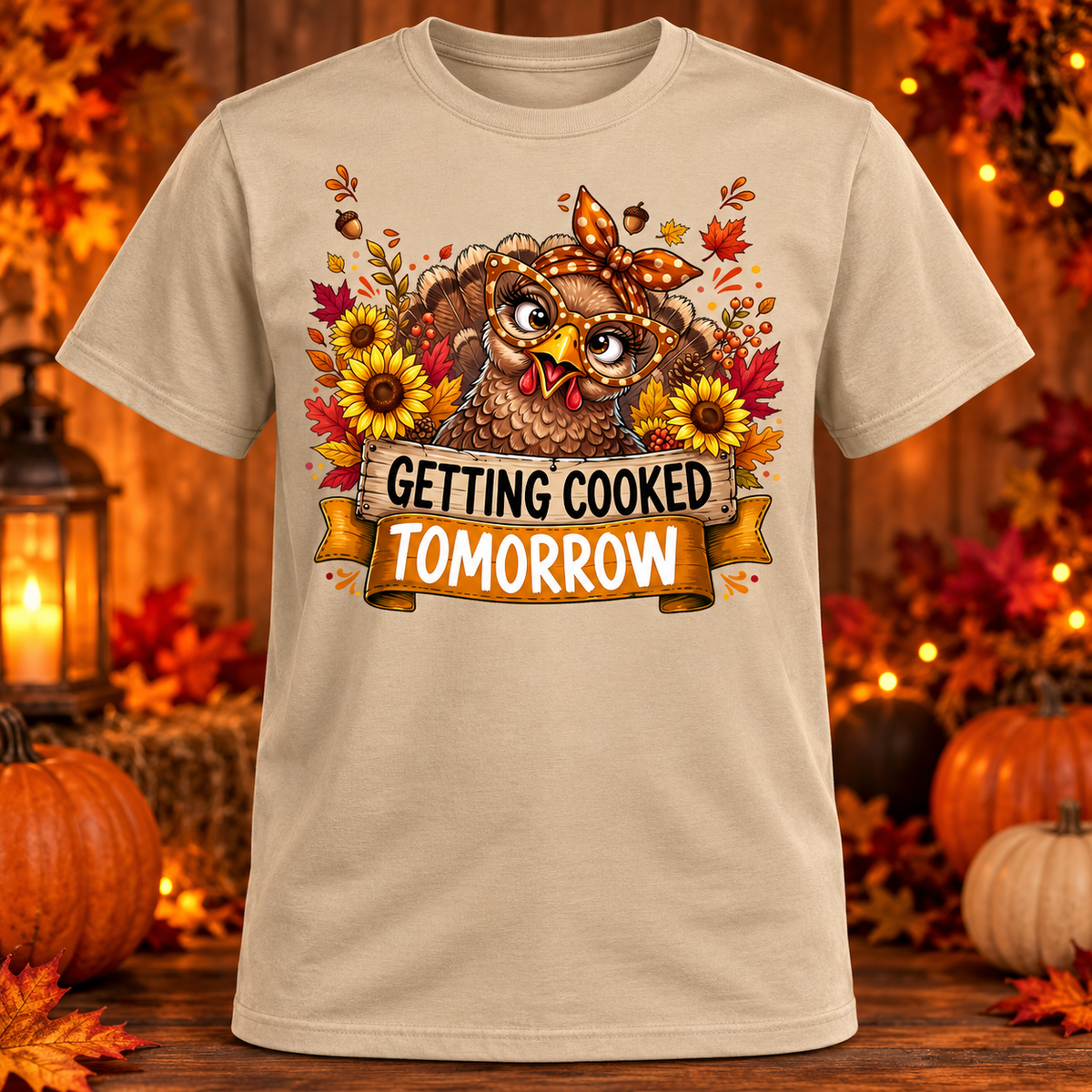 Getting Cooked Tomorrow Turkey Shirt sand adult shirt mockup
